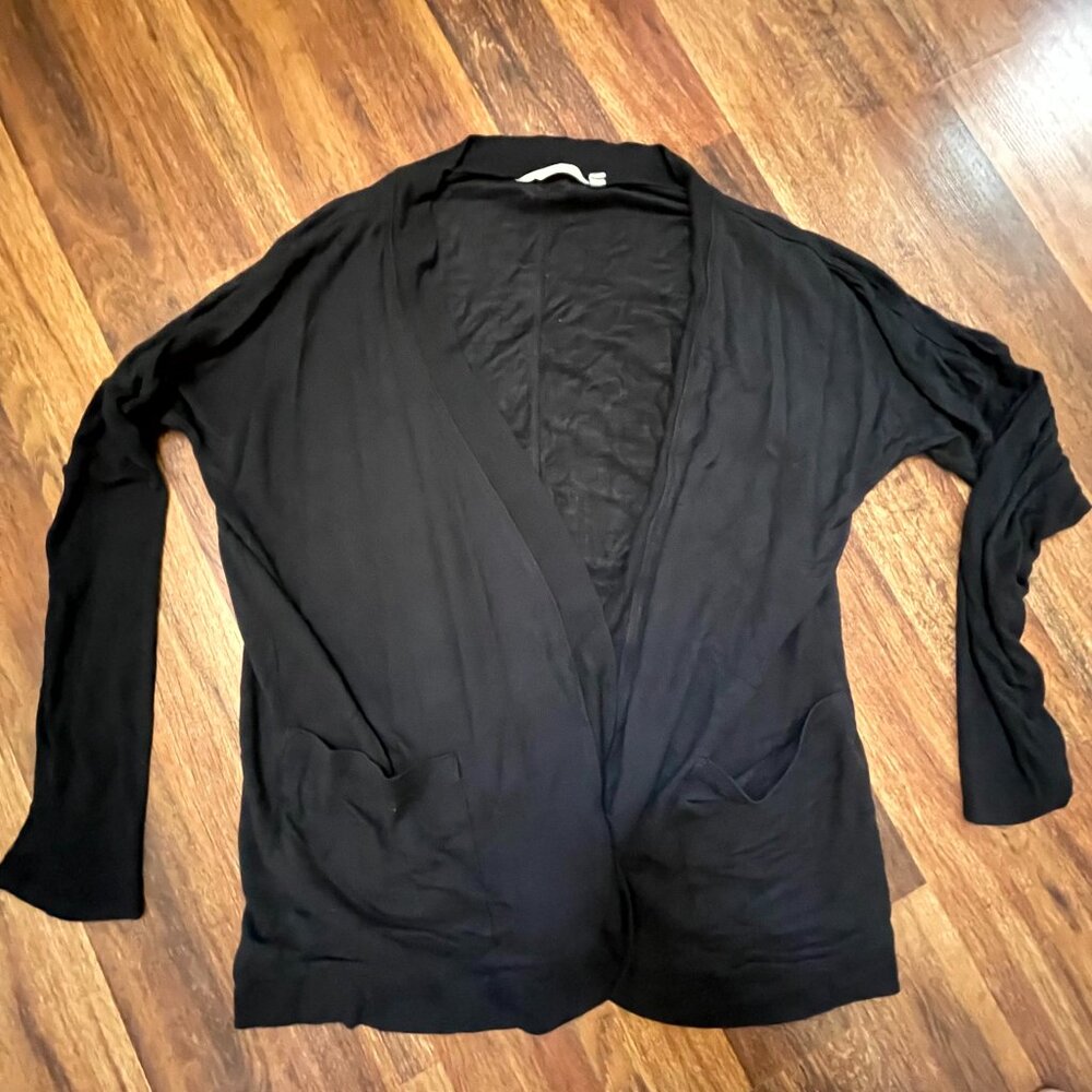 ATHLETA Harmony Pose Wrap 882495 Black Open Cardigan Duster Pockets Athleisure